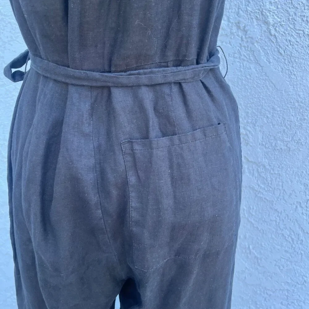 Quince Jumpsuit European Linen Square Neck Jumpsuit Size small Black romper